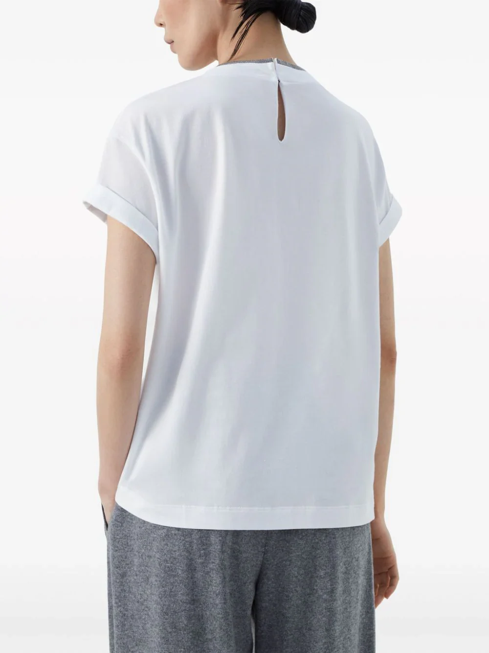 Brunello Cucinelli Women Contrast Layered T-Shirt White - Image 8