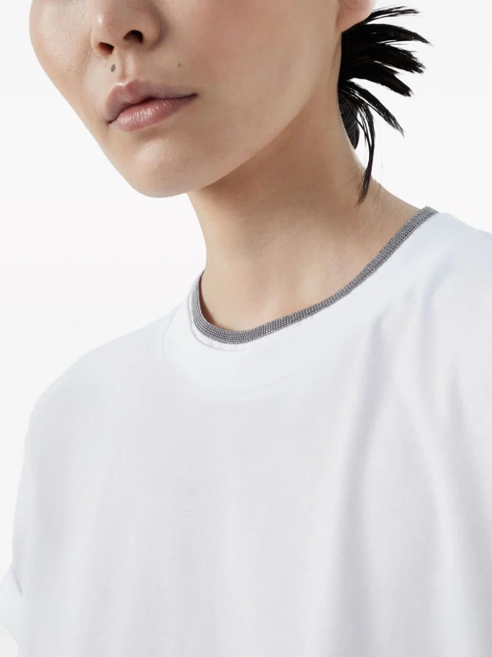 Brunello Cucinelli Women Contrast Layered T-Shirt White - Image 9