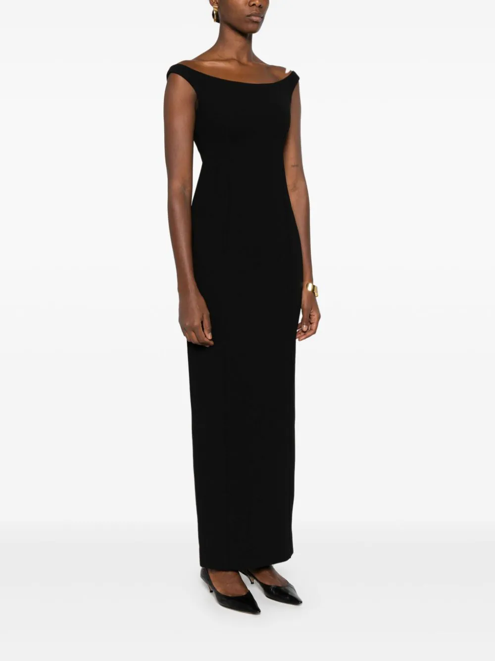 Toteme Curved Off-Shoulder Dress Black - Image 6